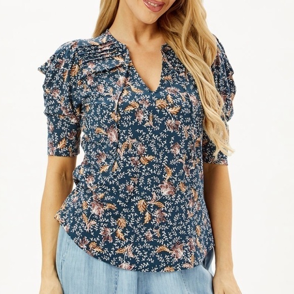 🆕 Matilda Jane Good Hart Surprise Flowers Puff-Sleeve V-Neck Top - Picture 2 of 11